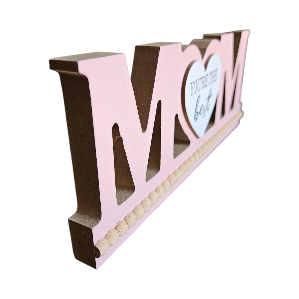 Brave Strong Loved MOM Wooden Table Decor - Tiffany Blue & Pink - Picture 5 of 6